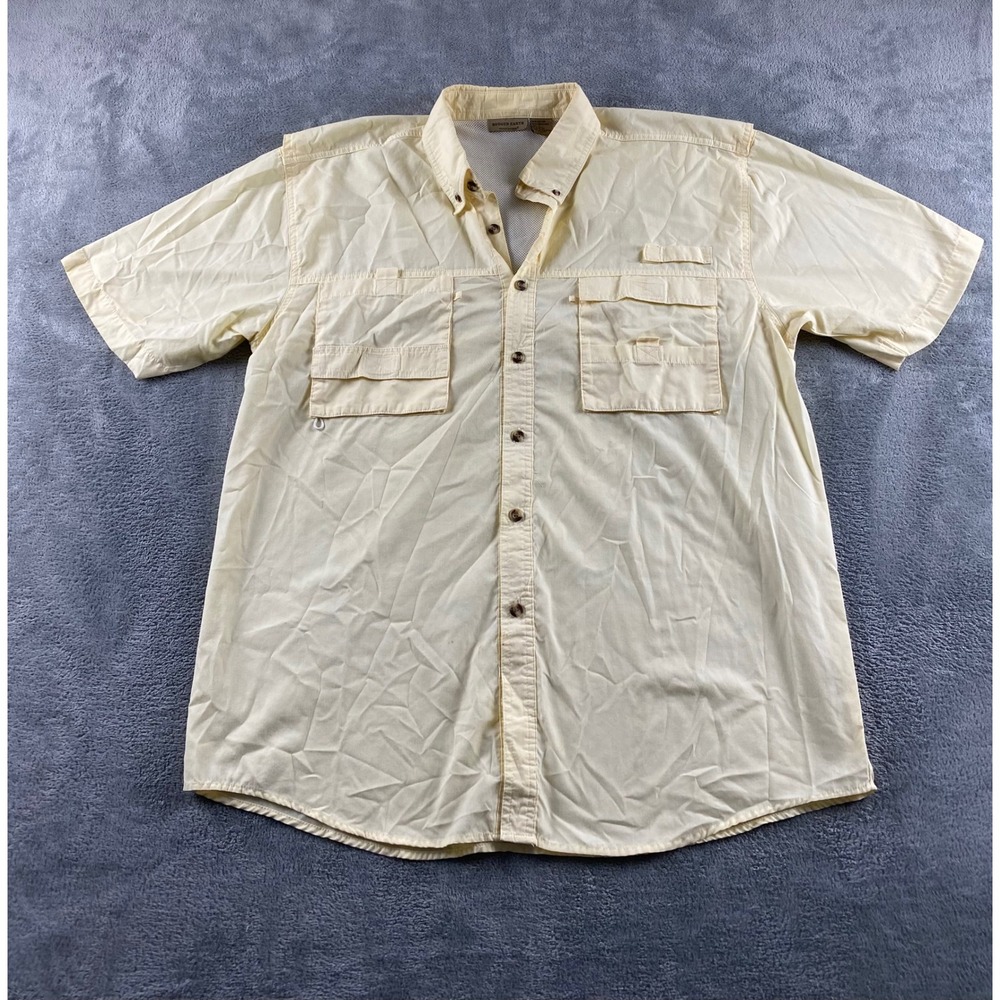 Rugged Earth Outfitters Mens Large Yellow Short Sleeve Fishing Utility Shirt